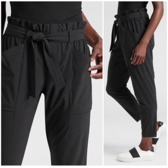 Athleta Pants - Athleta Skyline Pant II Womens 4 Black Paperbag Belted Athleisure Travel Casual